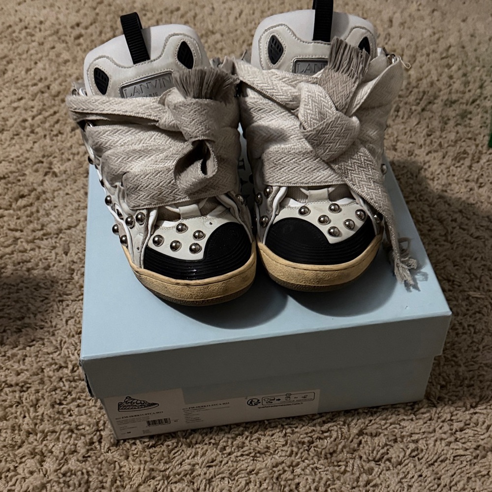 Lanvin White and Black Studded Sneakers